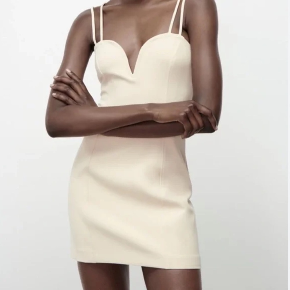 Zara Dress Mini Sweetheart Neckline Cream Size Large NWTS